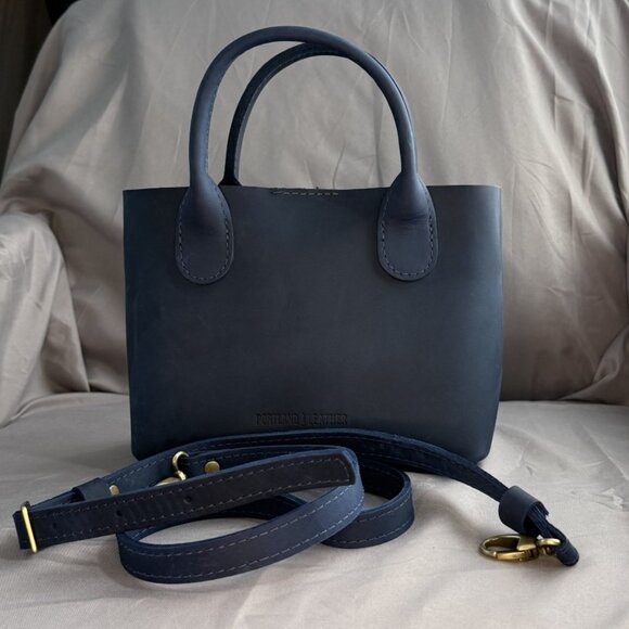 Portland Leather, Raindrop Crossbody Tote, Deep Water (Blue), Small Classic EUC - Picture 1 of 12